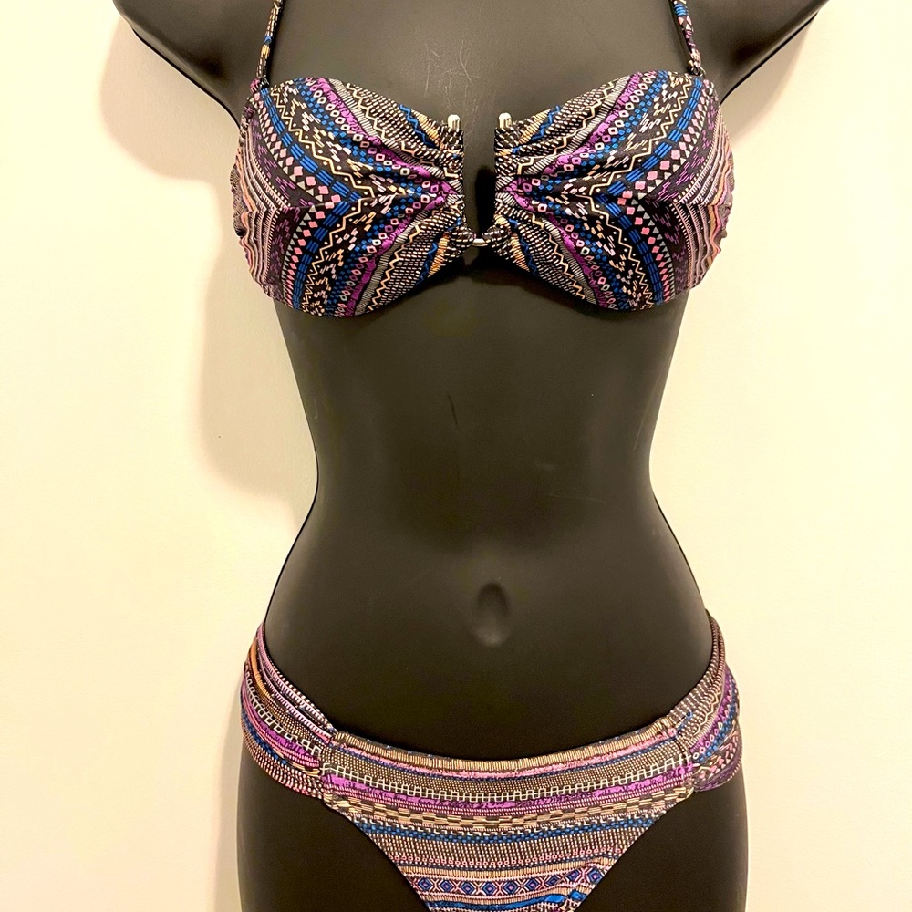 Insight Bikini Tribal Boho Print Design Halter Tie Neck 2 Way Top Low Rise